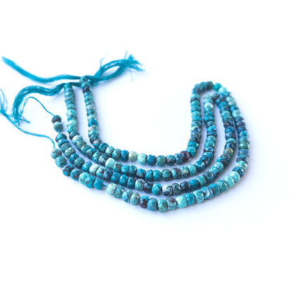 Genuine Chrysocolla stone beads for DIY jewellery featuring sparkling faceted rondelle cuts.