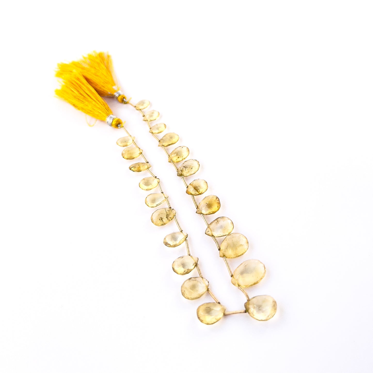 High‑quality Citrine faceted briolette beads arranged in a set of 20 for jewellery crafting projects.