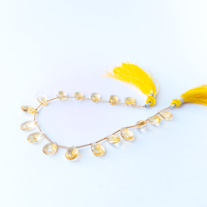 High‑quality Citrine faceted briolette beads in 7–7.5mm size offering brilliance and shine for artisan jewellery projects.