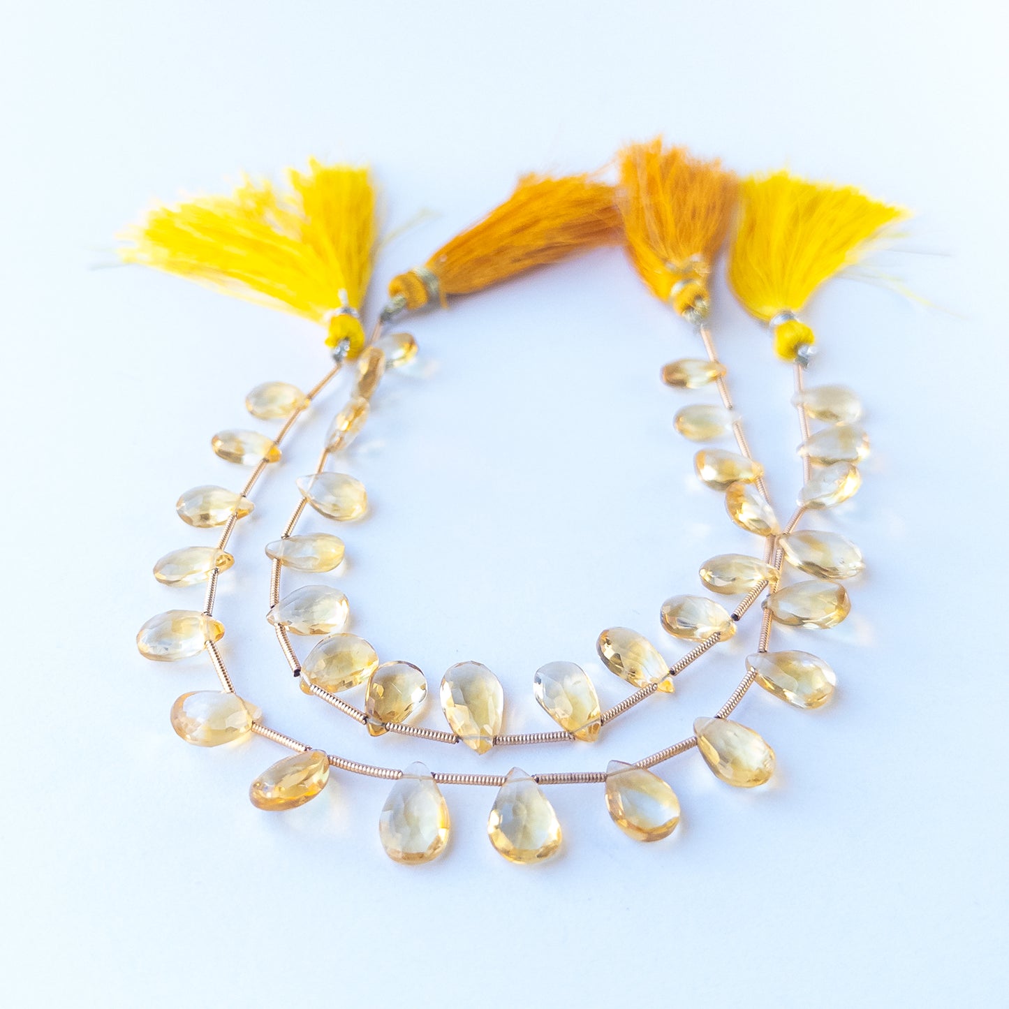 Genuine Citrine faceted briolette stone beads with sparkling cuts ideal for gemstone beads for DIY jewellery making.