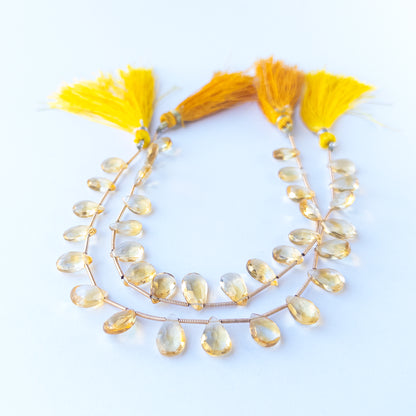 Genuine Citrine faceted briolette stone beads with sparkling cuts ideal for gemstone beads for DIY jewellery making.