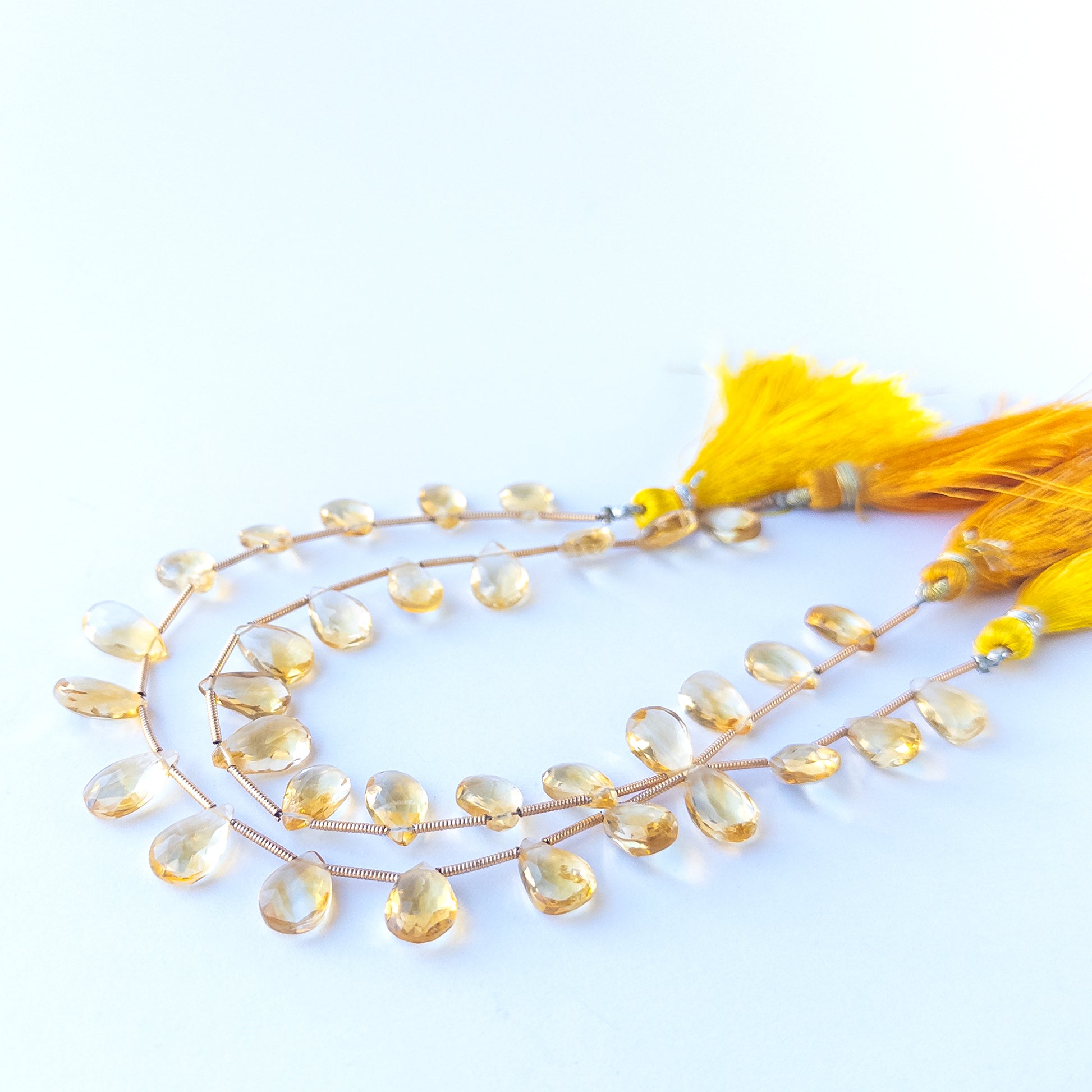 Authentic Citrine gemstone beads showcasing radiant colour, fine faceting and premium bead quality for jewellery designers.