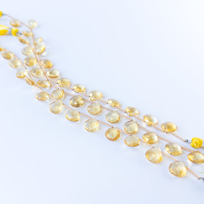 High‑quality Citrine faceted briolette beads in 9.5–10mm size offering brilliance and shine for artisan jewellery projects.