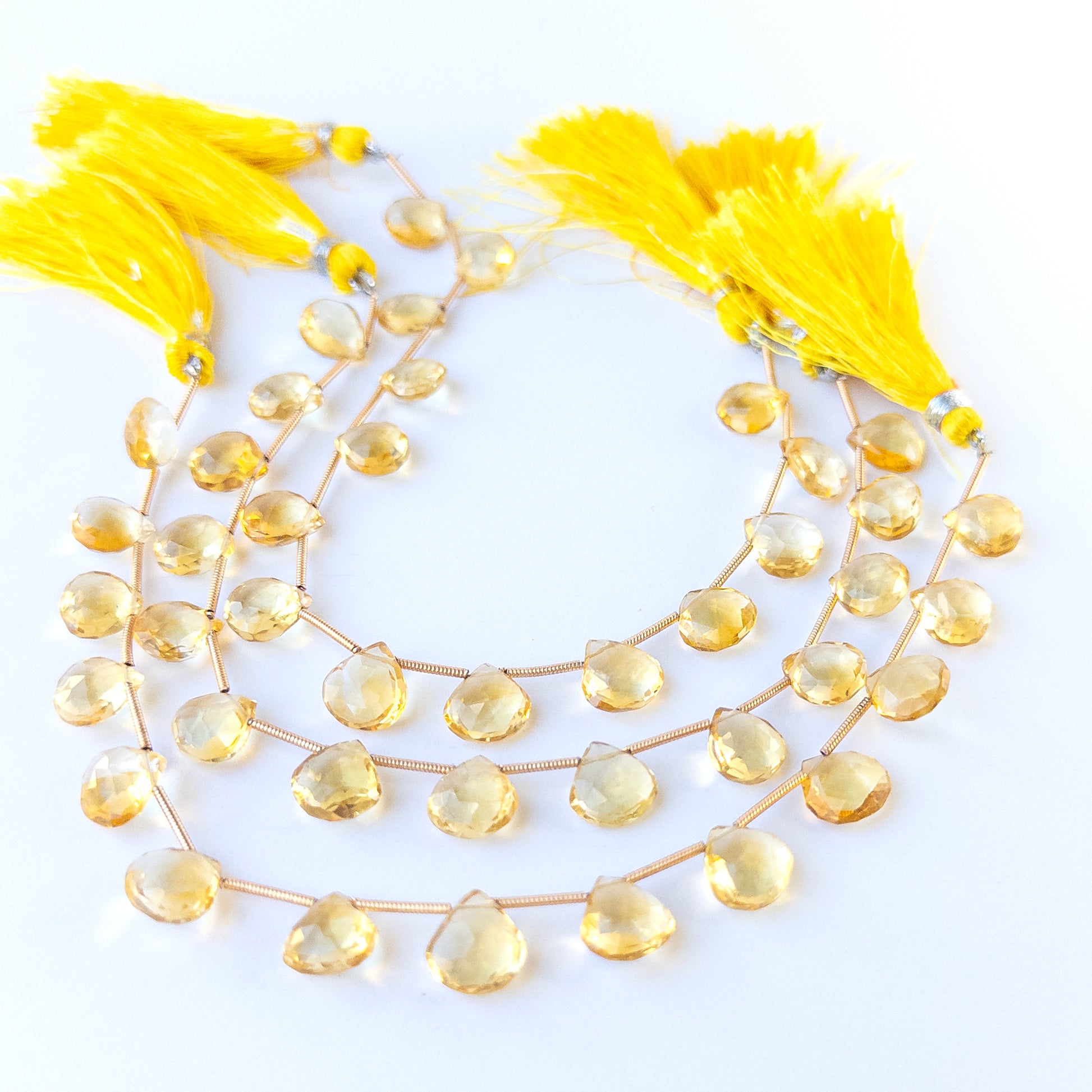 Genuine Citrine faceted briolette stone beads with sparkling cuts ideal for gemstone beads for DIY jewellery making.