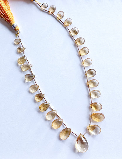 Citrine| Faceted Pear | 10-18mm Bead Size | 27cm Strand Length |  25 Pieces | 80 Carats