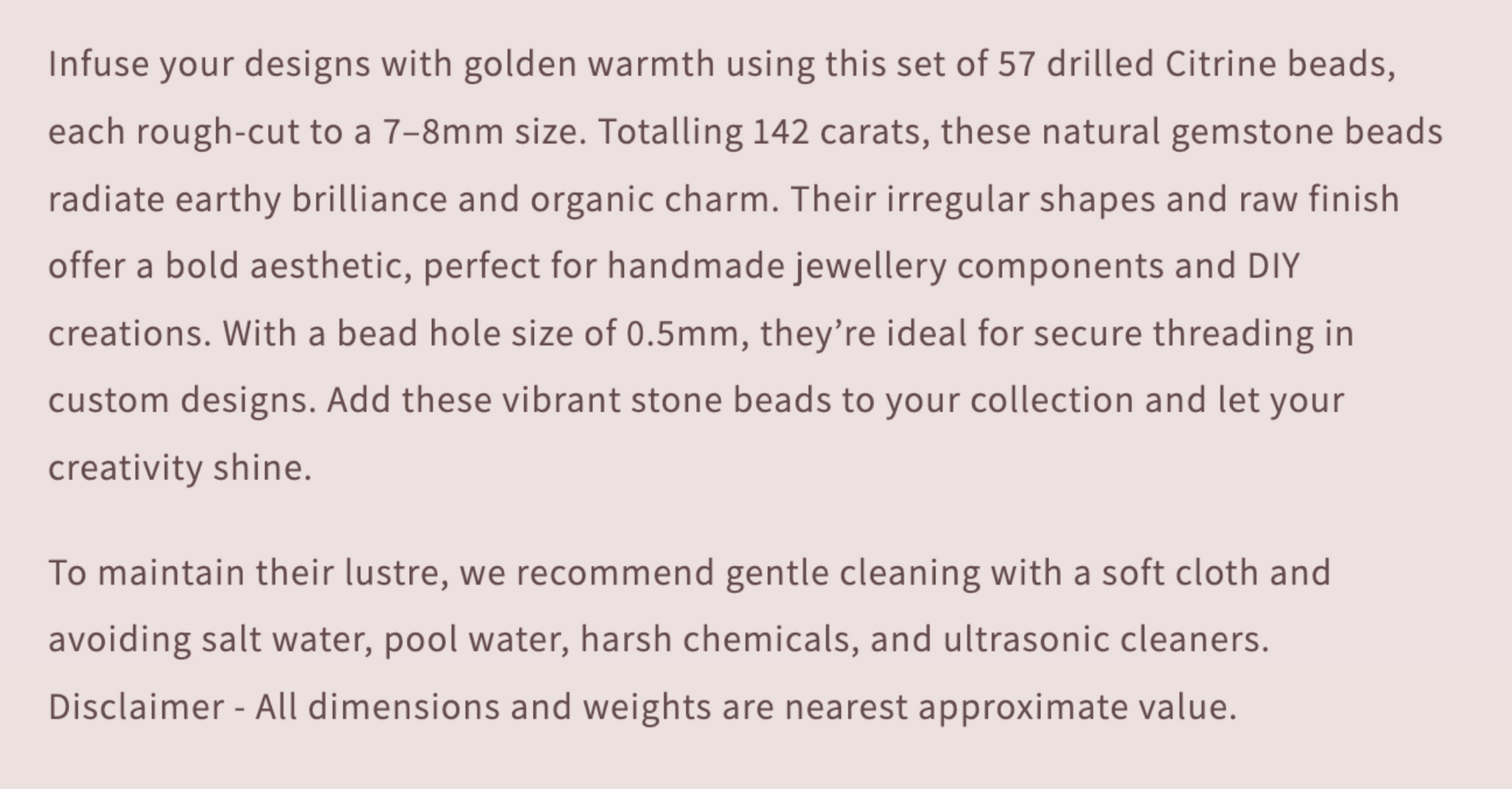 Text describing the product details of the gemstone beads , as seen on the Australian owned and trusted bead supplier, Melbourne Gemstone Beads.