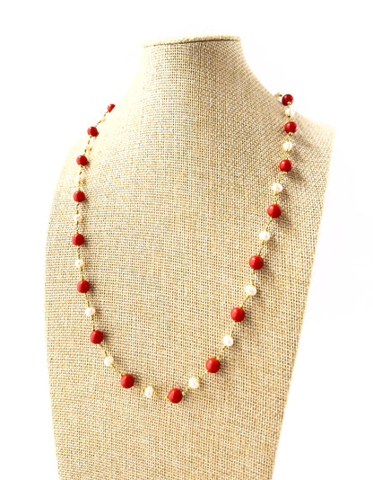 Genuine Coral and Freshwater Pearl smooth round beads showcasing warm coral tones paired with soft pearl lustre for refined jewellery.