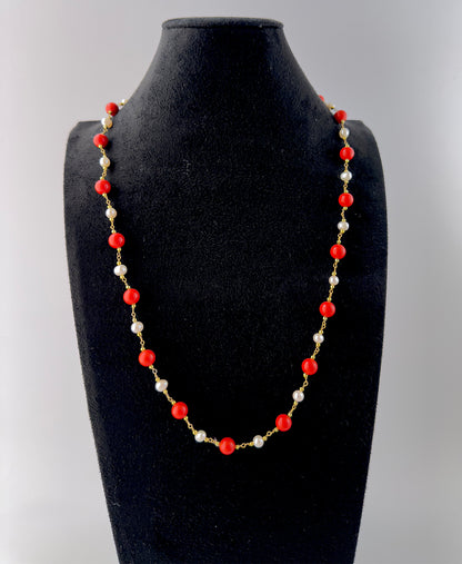 High‑quality Coral and Freshwater Pearls necklace featuring 8mm smooth round beads for timeless and elegant jewellery styling.