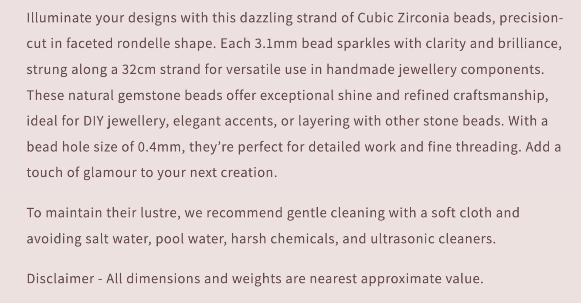Text describing the product details of the gemstone beads , as seen on the Australian owned and trusted bead supplier, Melbourne Gemstone Beads.