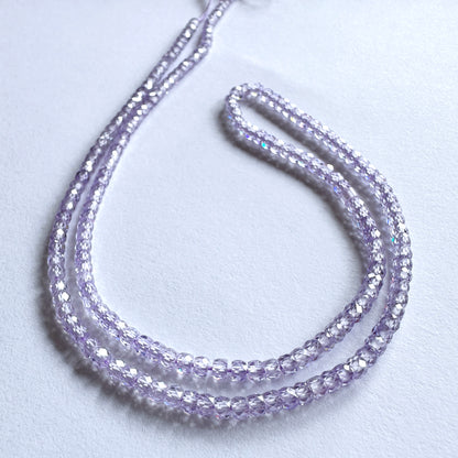 Cubic Zirconia faceted rondelle beads in 3mm size with high clarity and sparkle on a 41cm strand.