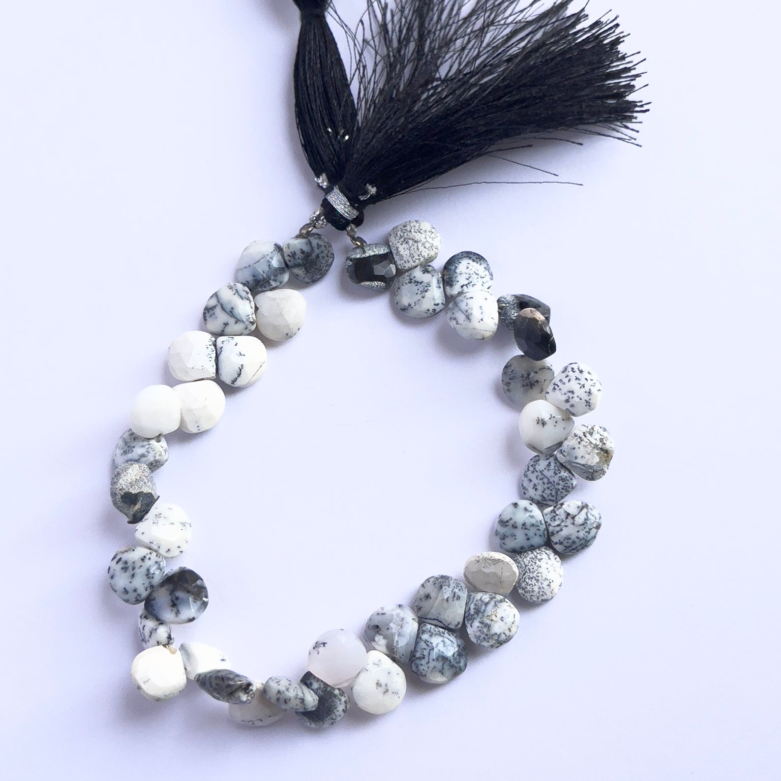 Natural gemstone beads for DIY jewellery, Dendrite Opal briolettes with soft neutral hues.