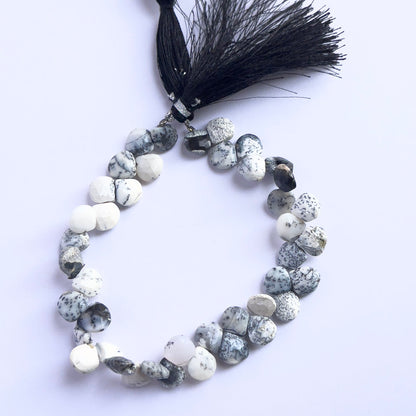 Natural gemstone beads for DIY jewellery, Dendrite Opal briolettes with soft neutral hues.