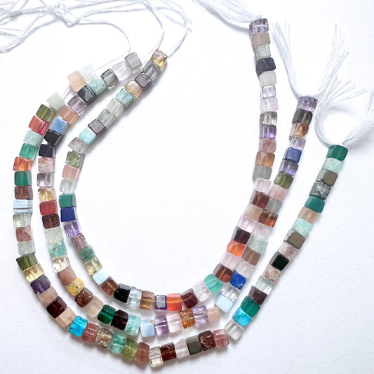 High-quality smooth square cut stone beads, 4.3-4.5mm, 20cm strand, perfect for natural gemstone beads for jewellery making.