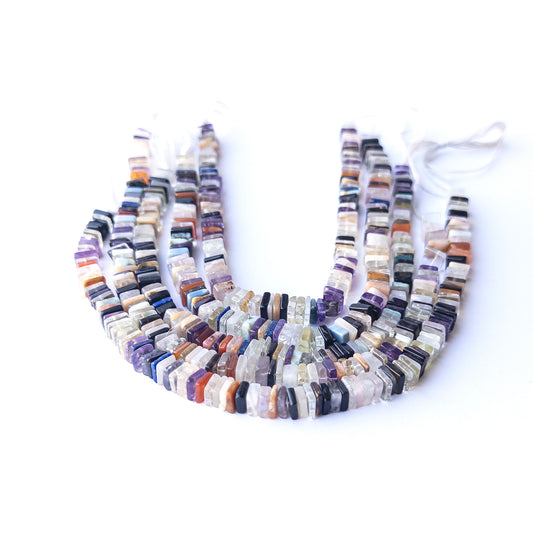 Disco square heishi beads in mixed 5–7mm sizes, showcasing vibrant colours for genuine gemstone beads and handmade jewellery components.