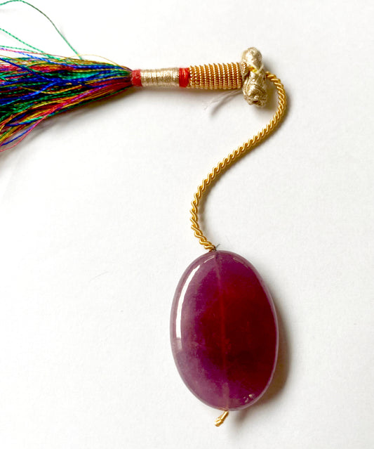 red drilled Ruby pendant with smooth polish and bold dimensions of 40mm x 30mm x 7.8mm.