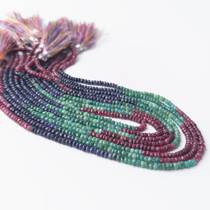 Faceted Dyed Corundum gemstone beads arranged neatly on a strand, offering elegant sparkle for handmade jewellery components.