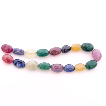 Multi Stone | Smooth Oval | Yellow Sapphire | Ruby | Blue Sapphire | Emerald |  9mm X 7mm to 11x9mm 8-9 mm Bead Size | 17 Pieces | 81 Carats