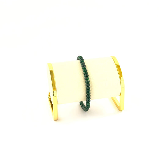 Emerald bracelet featuring smooth rondelle 5.5–5.9mm beads in a 20cm adjustable design.