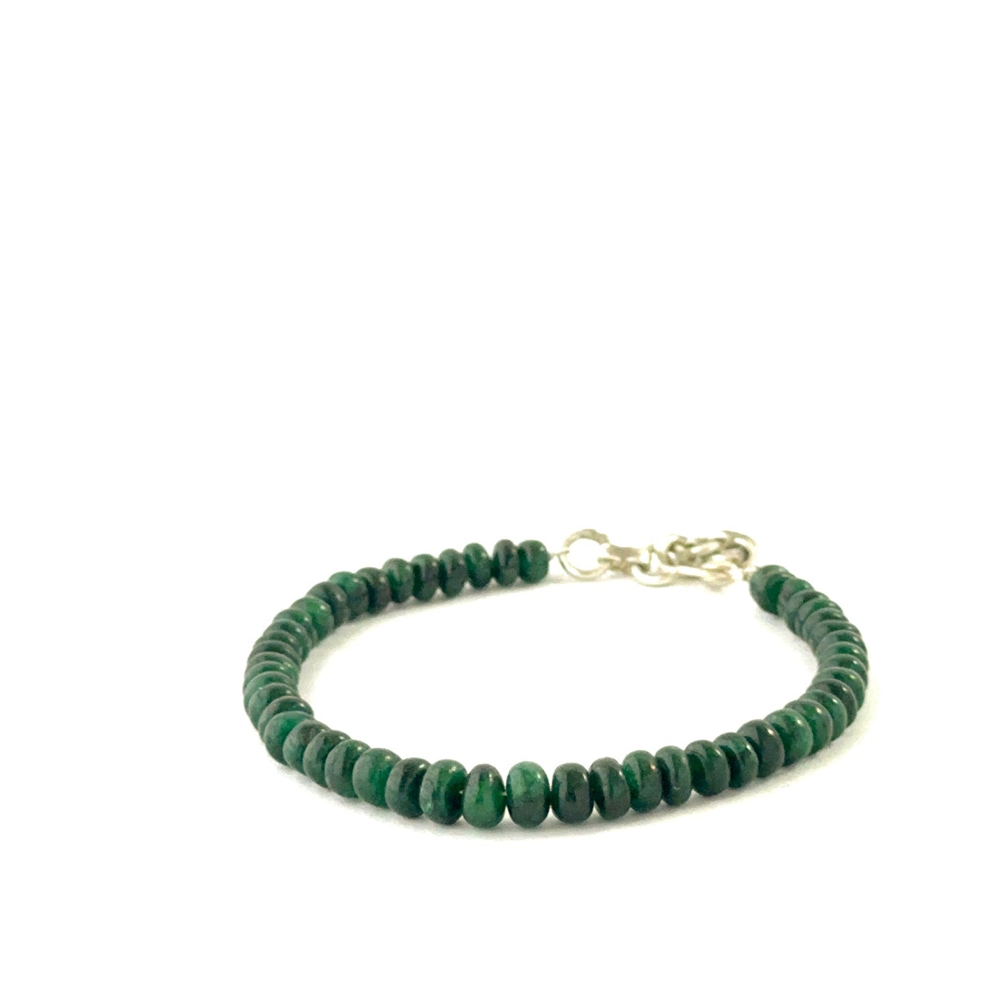 Elegant emerald bracelet showcasing smooth rondelle beads sized 5.5–5.9mm.
