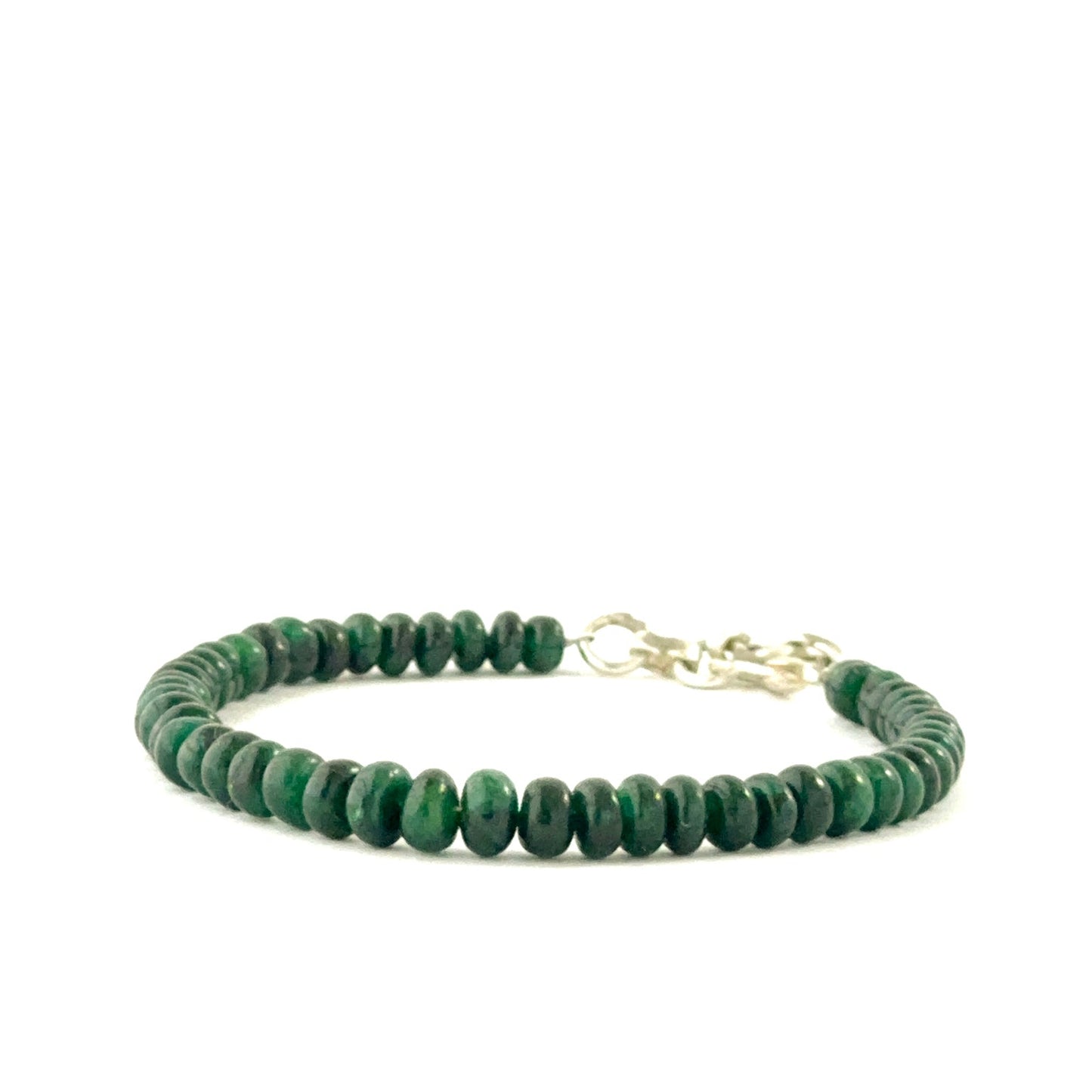 Single‑strand emerald bracelet arranged with smooth rondelle beads and adjustable fit.