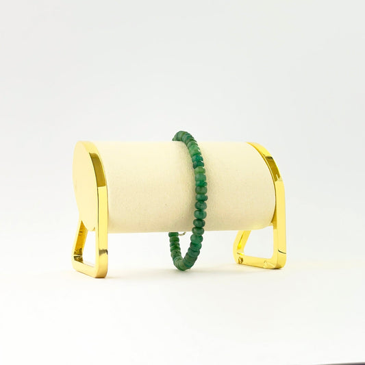 Emerald bracelet featuring smooth rondelle 5.2–6mm beads in a 20cm adjustable design.