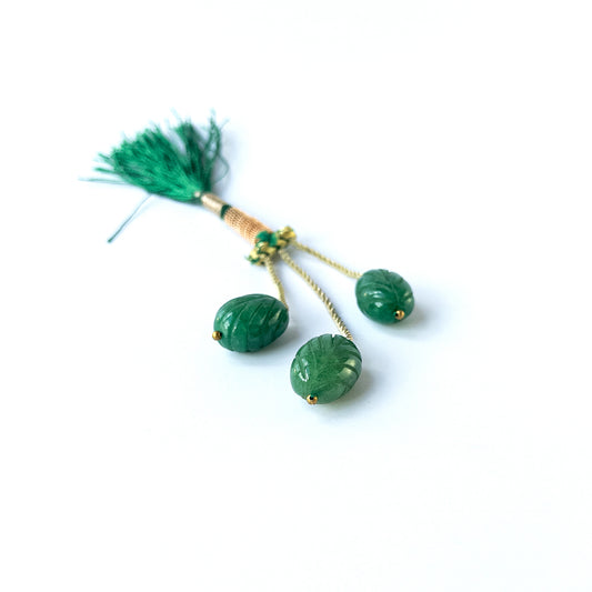 Genuine emerald stone beads with detailed carved oval shaping, ideal for artisan and handmade jewellery.
