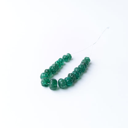 Luxury Emerald gemstone beads with carved pumpkin shapes perfect for necklaces earrings pendants and custom jewellery.