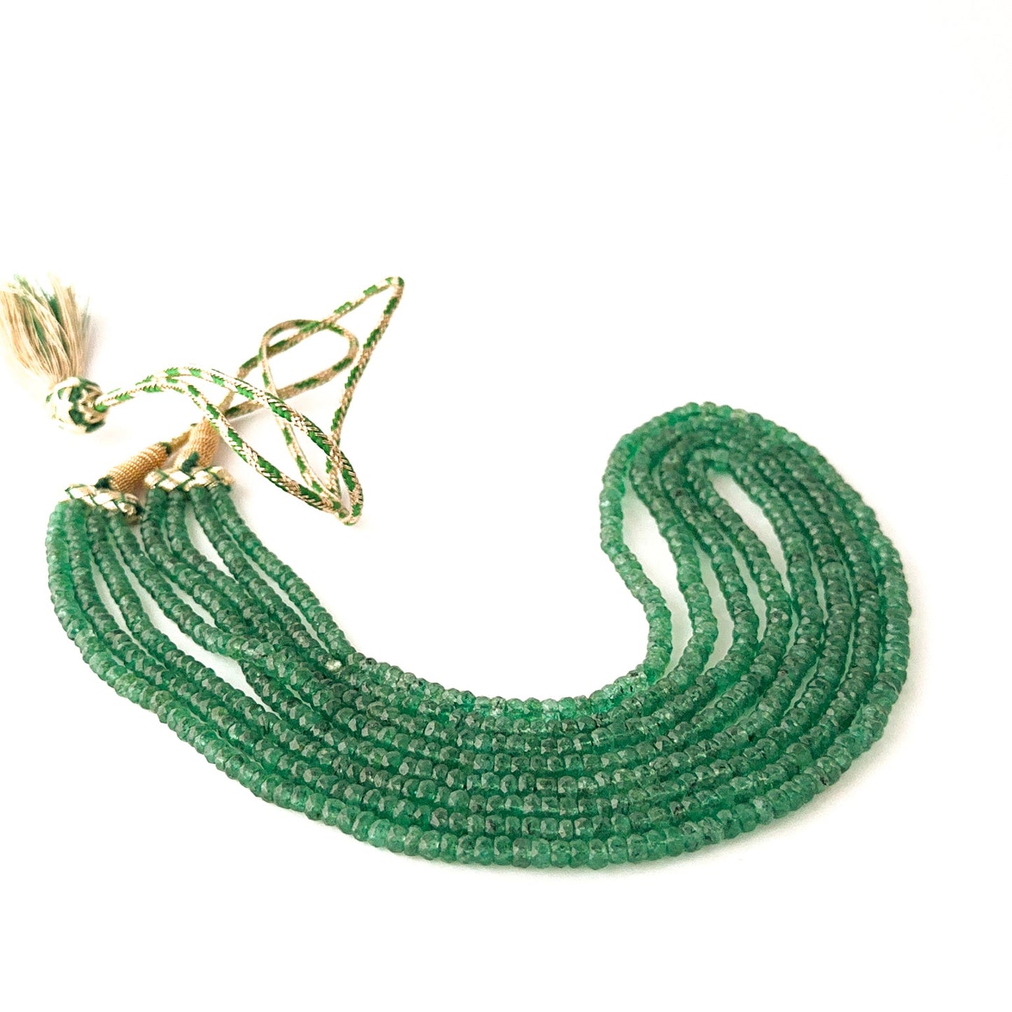 Elegant four‑layer emerald necklace with faceted rondelle 4–4.6mm beads and adjustable fit.