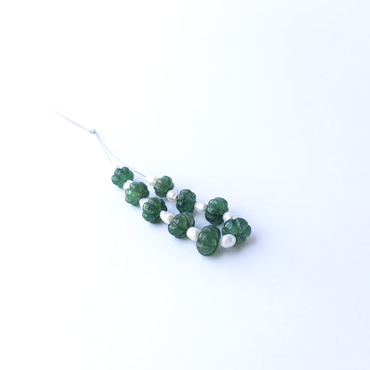 Elegant emerald and freshwater pearl beads in pumpkin cut, perfect for gemstone beads for DIY jewellery projects.