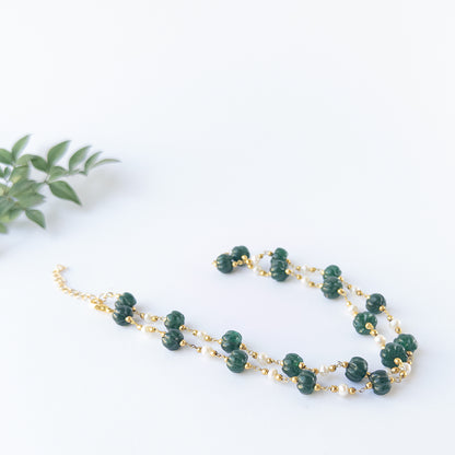 High‑quality pumpkin‑cut Emerald beads arranged with radiant Pearls for a refined handcrafted necklace.