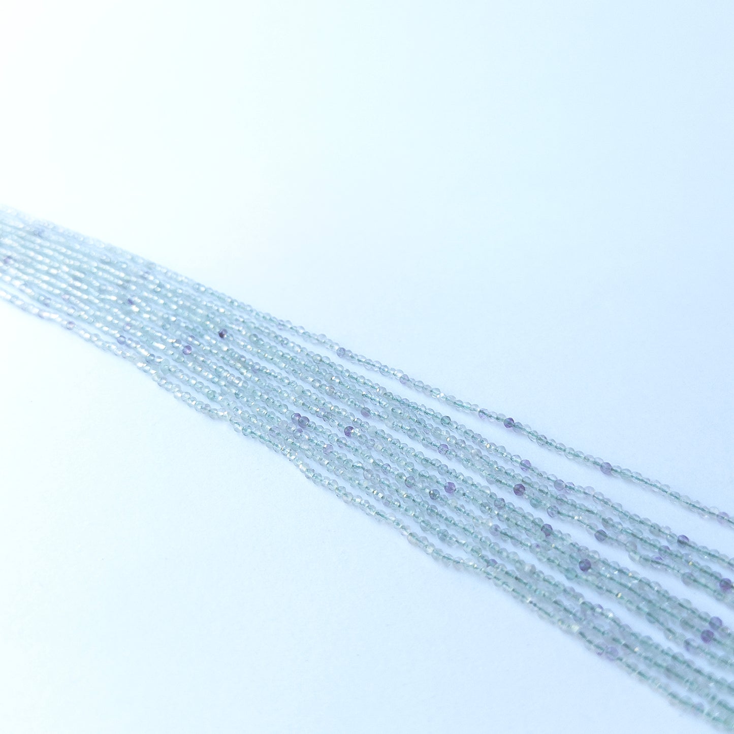 Detailed view of 1.9mm fluorite rondelles with crisp faceting and smooth polish for handmade jewellery components.