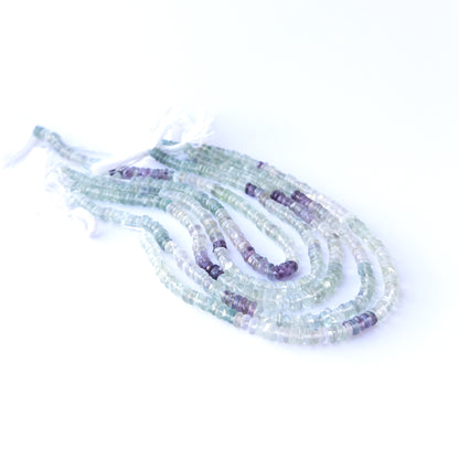Premium fluorite gemstone beads for DIY jewellery, displaying smooth wheel cuts and multicolour patterns.