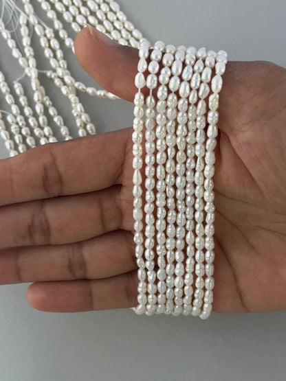 Freshwater Pearls | Smooth Rice Shape | 3.4-3.5mm Bead Size | 36cm Strand Length