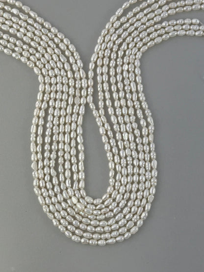 Freshwater Pearls | Smooth Rice Shape | 3.4-3.5mm Bead Size | 36cm Strand Length