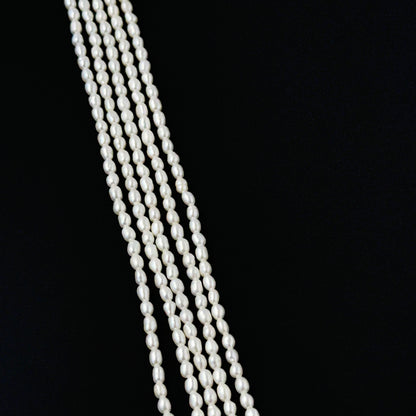 Freshwater rice pearls in 2.5–2.7mm size arranged neatly on a 38cm strand for DIY jewellery making.