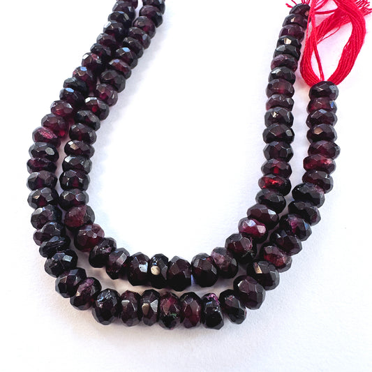 Natural gemstone beads in Garnet, arranged on a 15cm strand for jewellery making.