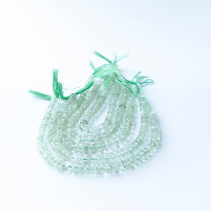 Authentic Green Amethyst stone beads with faceted rondelle cut, ideal for DIY jewellery makers seeking premium gemstone components.