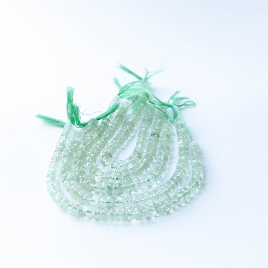 Authentic Green Amethyst stone beads with faceted rondelle cut, ideal for DIY jewellery makers seeking premium gemstone components.