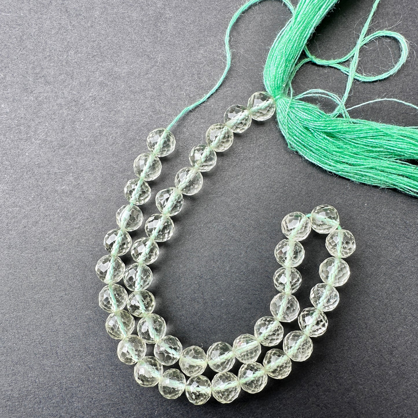 Natural gemstone beads in Green Amethyst, 6mm size, ideal for elegant DIY jewellery designs.