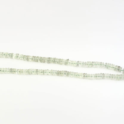 Green amethyst smooth wheel gemstones, 5.5–6.0mm bead size, 21cm strand length.
