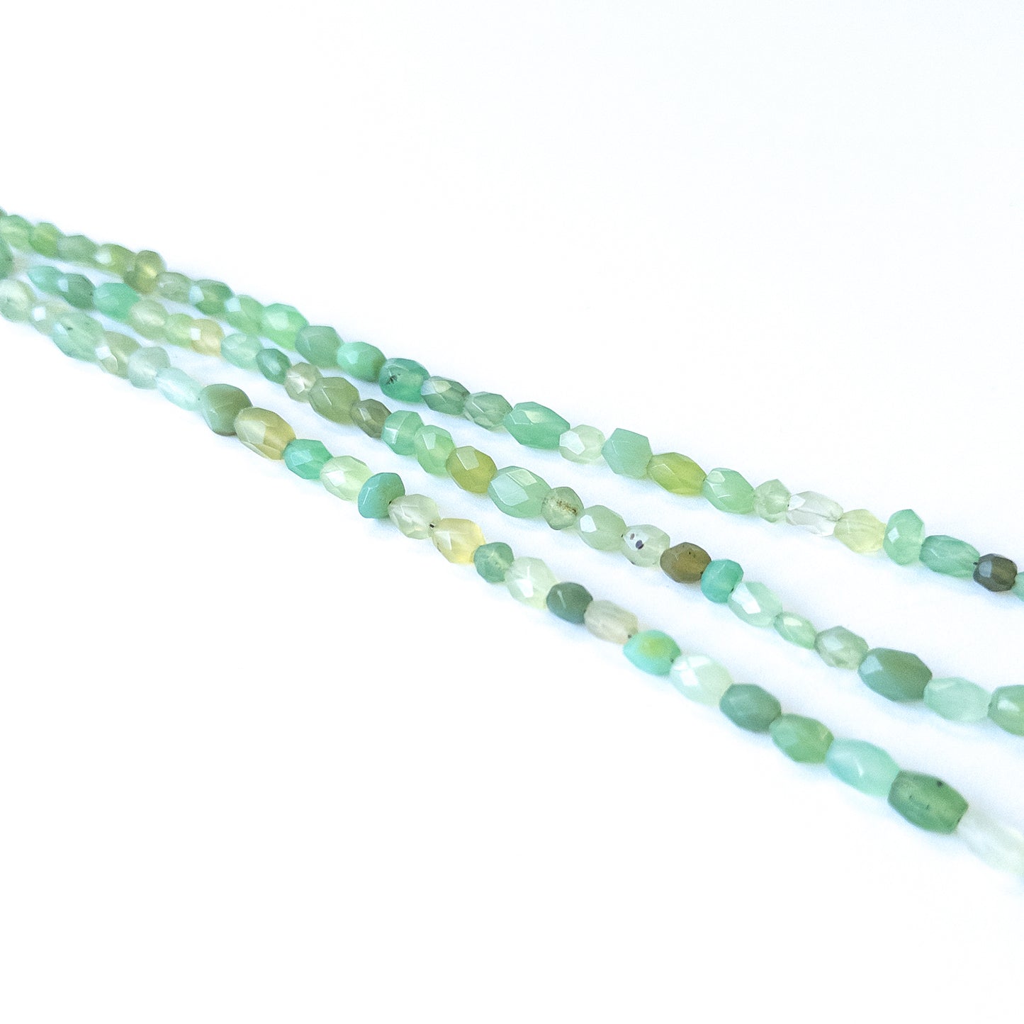 Green Chalcedony faceted oval gemstone beads in 4–7.5mm sizes, genuine stone beads for handmade jewellery.
