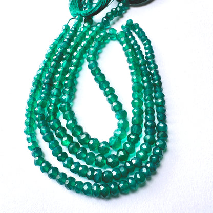 Handmade jewellery components featuring faceted green onyx beads with delicate shine and premium quality.