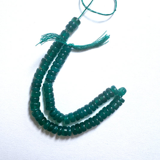 Natural gemstone beads for DIY jewellery featuring 6mm Green Onyx wheels with polished finish and elegant shape.