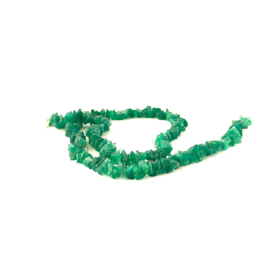 Green Onyx uncut chip beads in assorted 5–10mm sizes on a full 46cm strand.