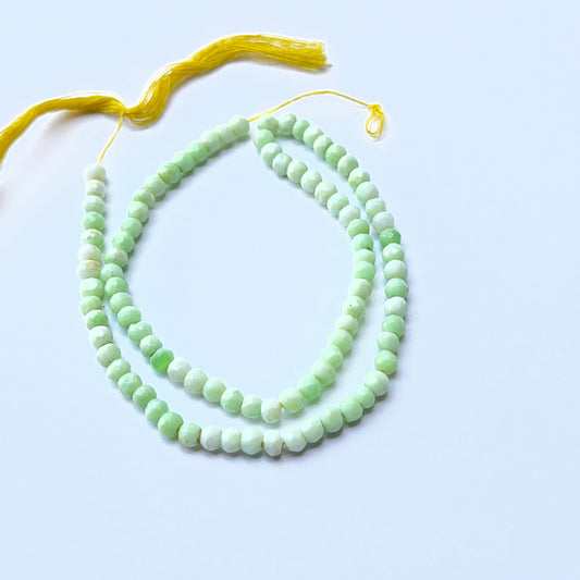 Green Opal faceted rondelle natural gemstone beads in 4.3–4.5mm on a 32cm strand, showing soft green sparkle for DIY jewellery.