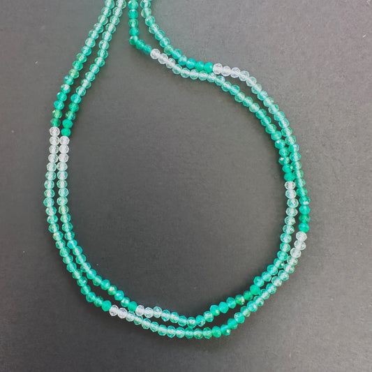 Natural gemstone beads in Green Shaded Onyx, arranged on a 32cm strand with consistent cut.