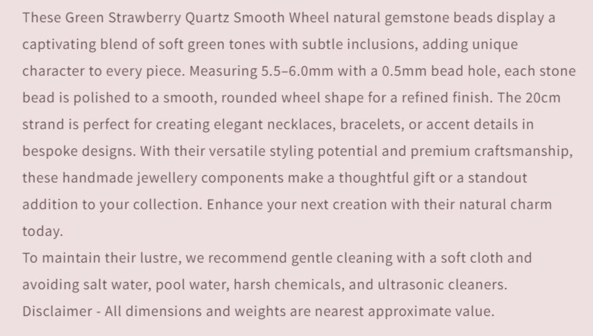 Text describing the product details of the gemstone beads , as seen on the Australian owned and trusted bead supplier, Melbourne Gemstone Beads.