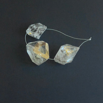 Drilled Herkimer Diamond beads in rough 17–20mm size with natural sparkle and clarity.