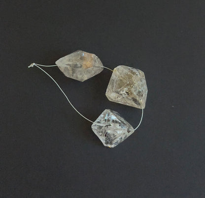 Handmade jewellery components with drilled Herkimer Diamond beads in irregular shapes.