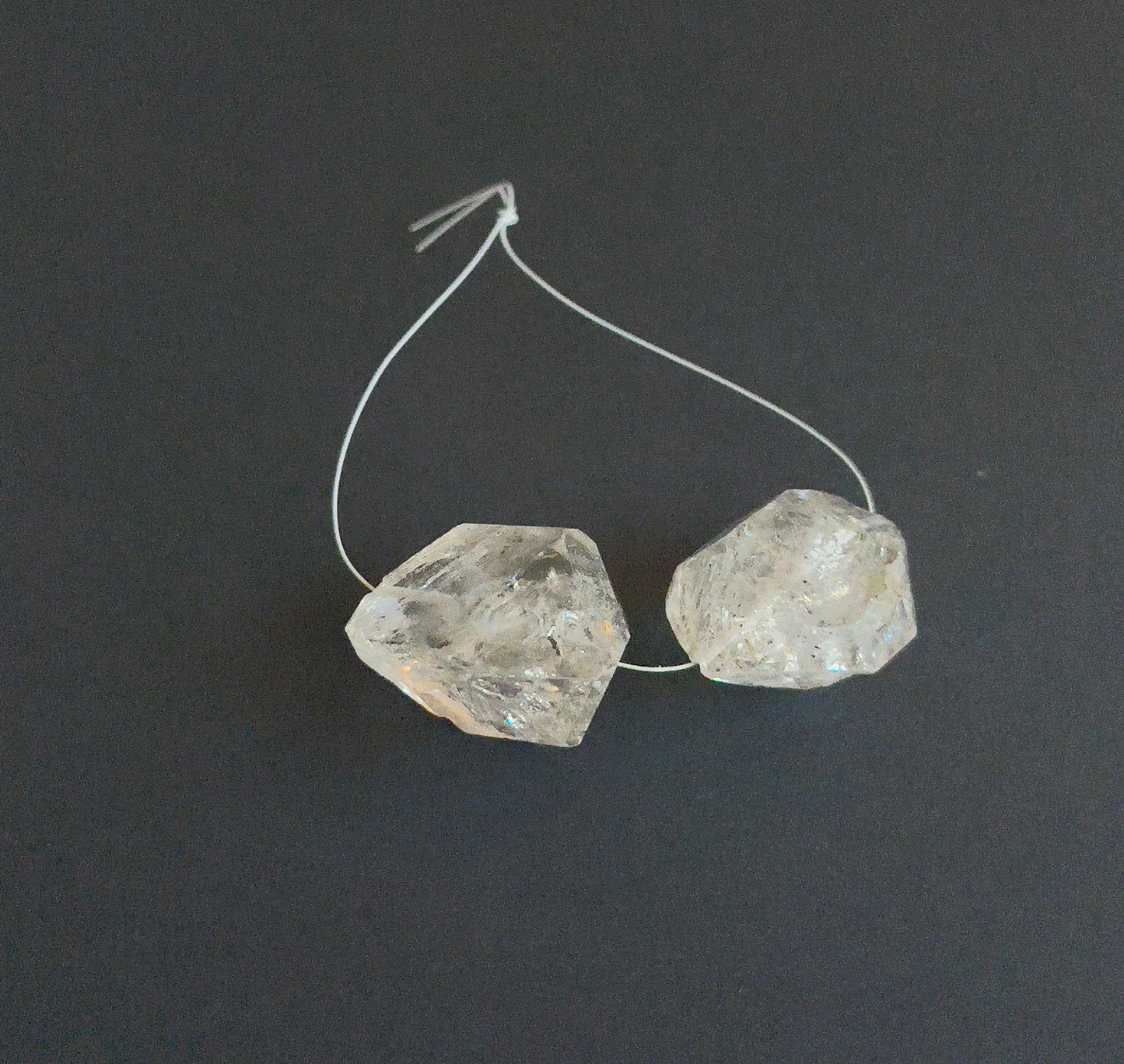 Handmade jewellery components with drilled Herkimer Diamond beads in irregular shapes and bright shine. 